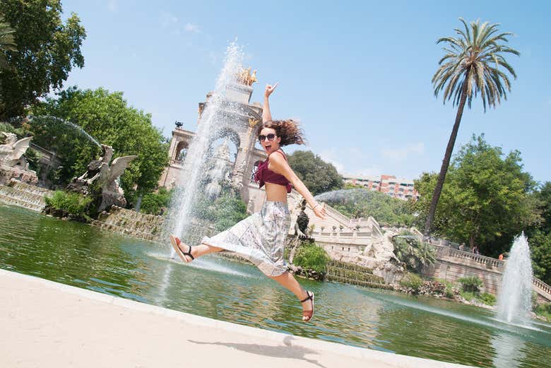 Posing for photos in Barcelona