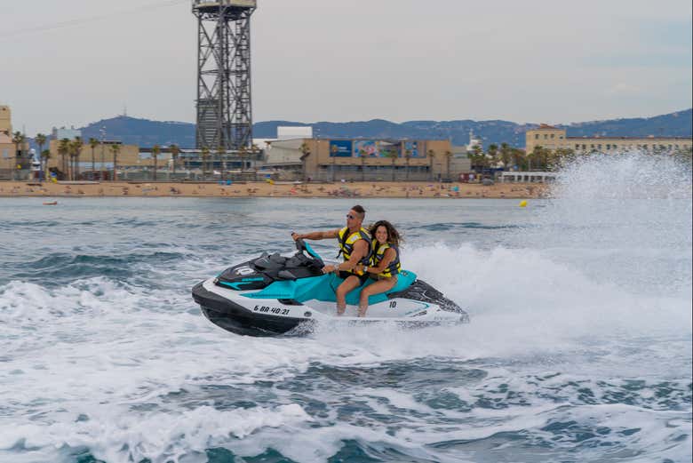 Driving a jet ski in Barcelona 